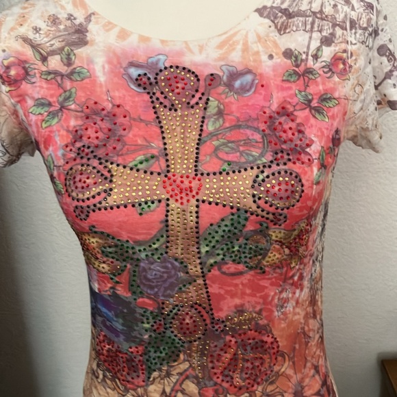 How cute! Rhinestones vintage graphic design tee blouse Size M - Picture 3 of 6